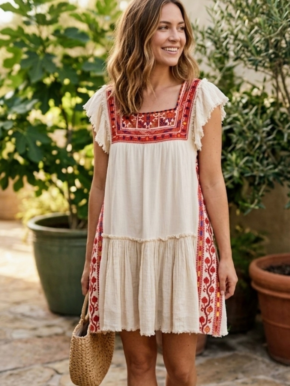 FREE PEOPLE.. Embroidered Multicolor Strapless Top — Red, Orange, Blue, Green (G